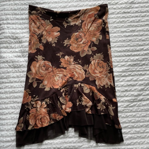 Brown & Nudes Floral Ruffle Skirt - Picture 3 of 3